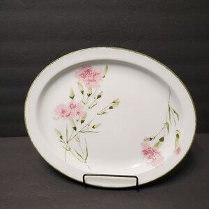 Stonehenge Midwinter Invitation Oval Serving Platter Floral Pink Carnation 12"